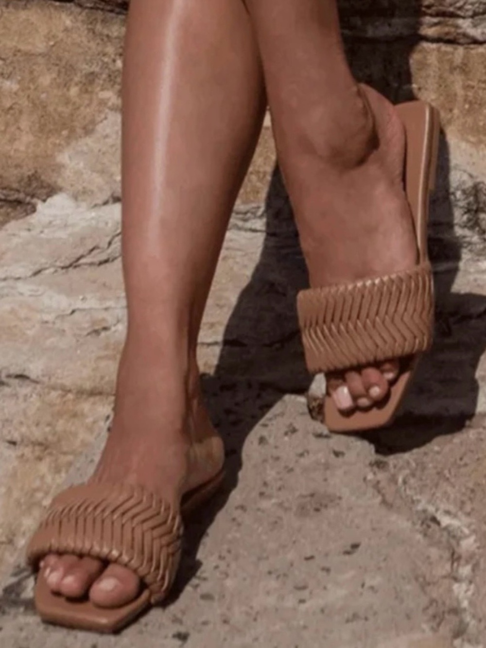 Billini Woven Tan Slide Sandals